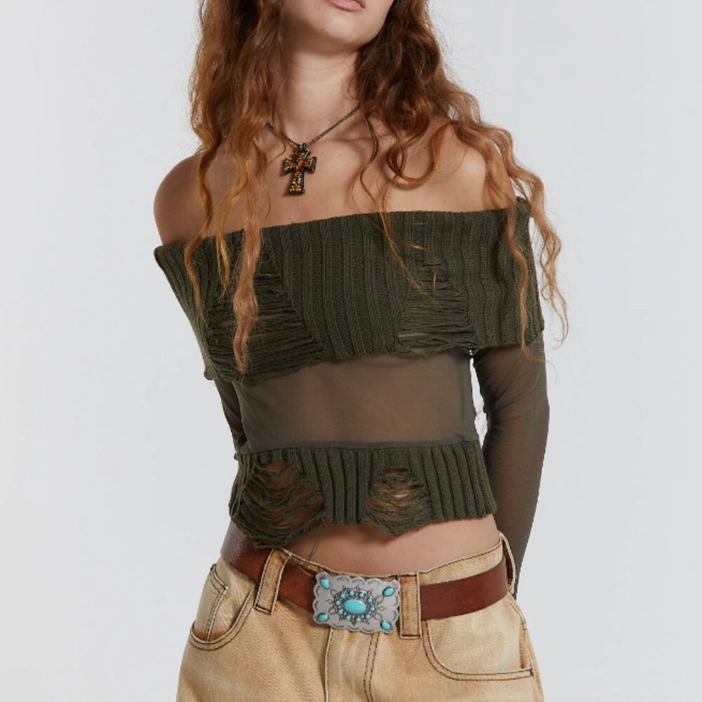 Jaded London Nova Off The Shoulder Mesh Top